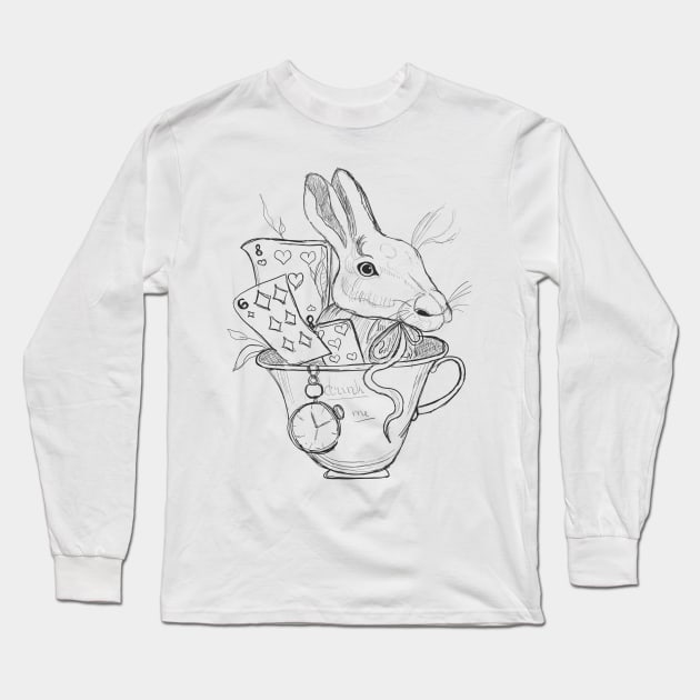 The white Rabbit in a mug Long Sleeve T-Shirt by Carriefamous